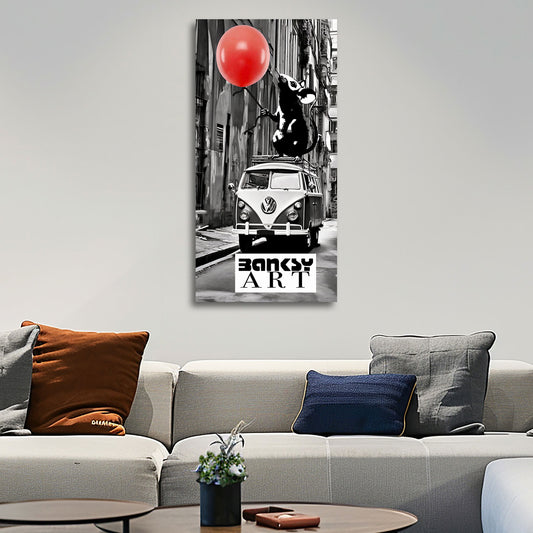 Street Art Ratte mit rotem Ballon auf Van BANKSY-ART Wandbild