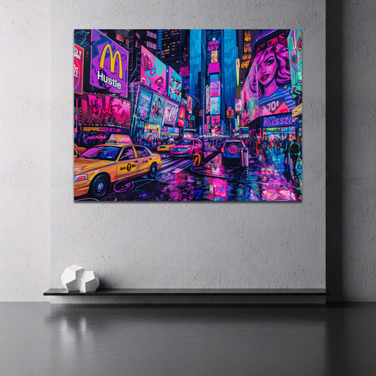 Times Square bei Nacht Neon Pop Art Wandbild