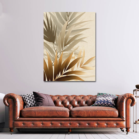 Minimalistisch Tropische Blätter Beige Wandbild