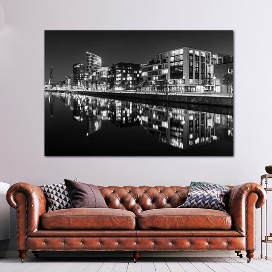 Überseestadt Bremen schwarz weiß Skyline Spiegelung Wandbild