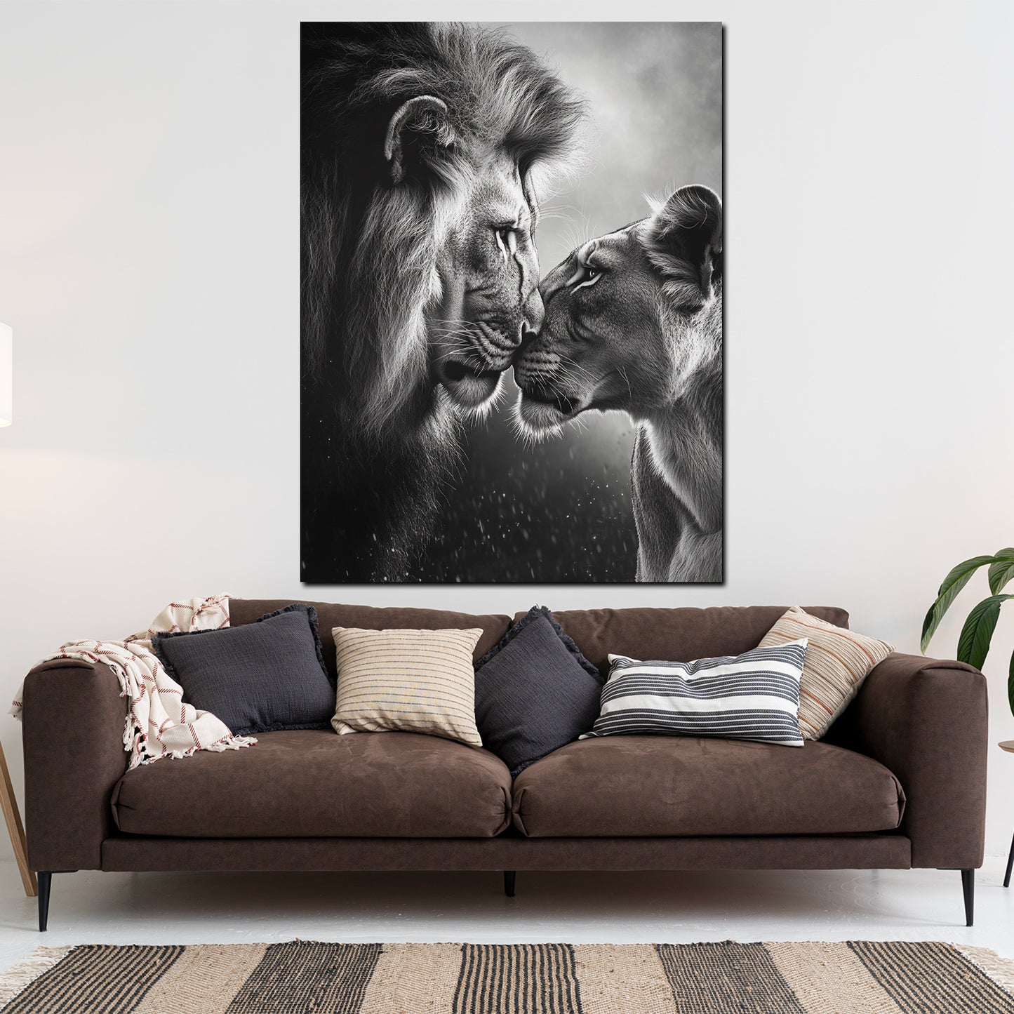 Verliebte Löwen schwarz weiß Wandbild