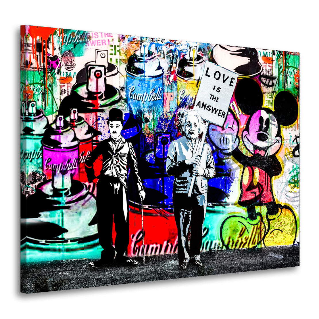 Street Art Style Chaplin, Albert & Mickey Wandbild Kunstwerk