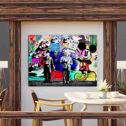 Street Art Style Chaplin, Albert & Mickey Wandbild Kunstwerk