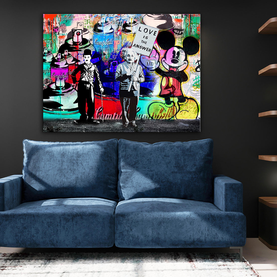 Street Art Style Chaplin, Albert & Mickey Wandbild Kunstwerk