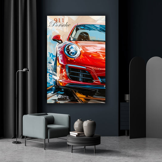 Sportwagen Porsche 911 rot modern abstrakt Wandbild