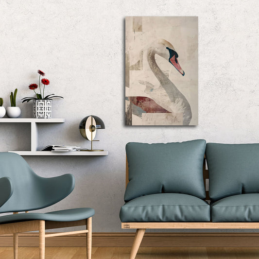 Schwan Wandbild über einem Sofa im Wohnraum