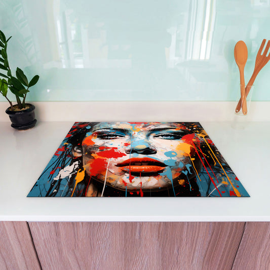 Wunderschöne Frau Pop Art Herdabdeckplatte Induktionsschutz für Ceranfeld & Küche Deko