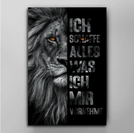 Zitat schwarz weiß Löwenkopf Motivation Wandbild