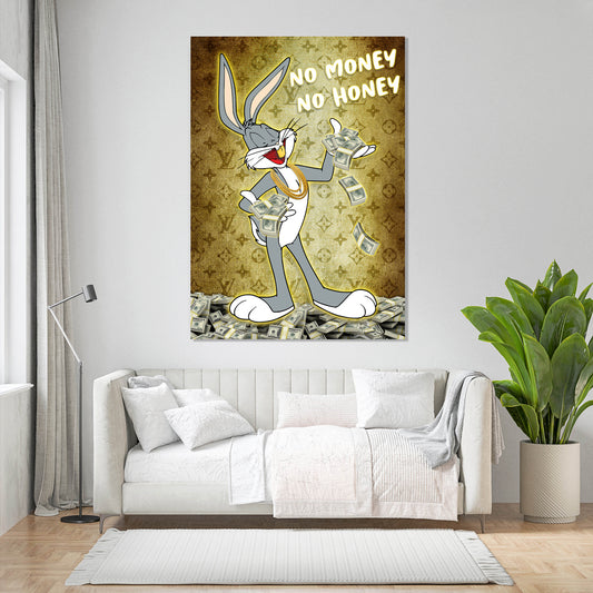 Comic Bunny No Money no Honey Wandbild