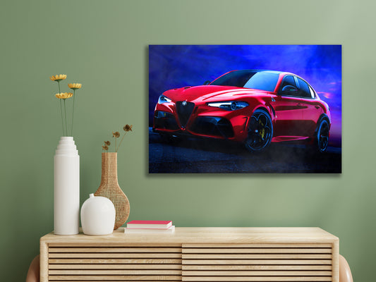 Wandbild Leinwandbild Sportwagen Alfa Romeo Giulia Red Style