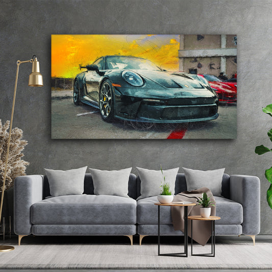 Auto Sportwagen Porsche 911 Yellow Sky Wandbild Leinwandbild