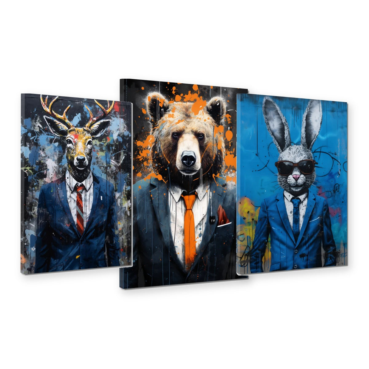 3er-Set Gentlemen-Tiere – drei Leinwandbilder