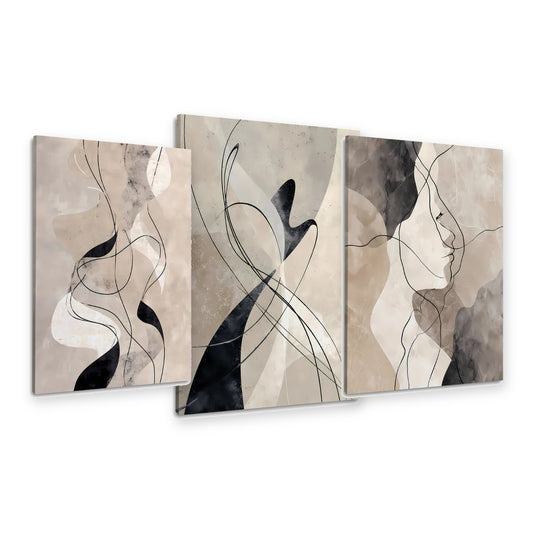 3er-Set Linien in Beige – drei Leinwandbilder