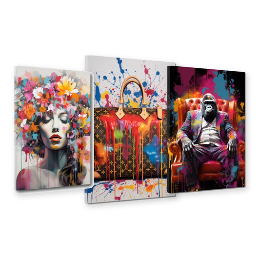 3er-Set Luxus Pop Art – drei Leinwandbilder