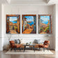 3er-Set Mediterraner Meerblick nebeneinander im Wohnzimmer