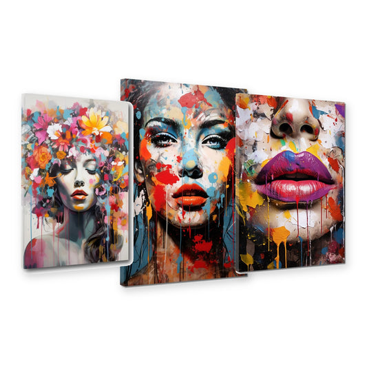 3er-Set Pop Art Frauen – drei Leinwandbilder