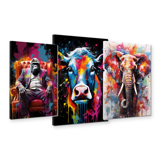 3er-Set Pop Art Tiere – drei Leinwandbilder