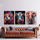 3er-Set Pop Art Tiere nebeneinander im Wohnzimmer