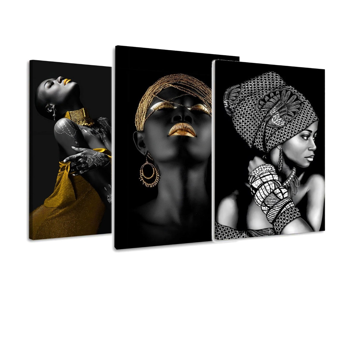 3er-Set Schwarz & Gold – drei Leinwandbilder