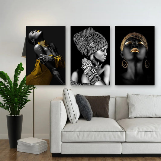 3er-Set Schwarz & Gold nebeneinander im Wohnzimmer
