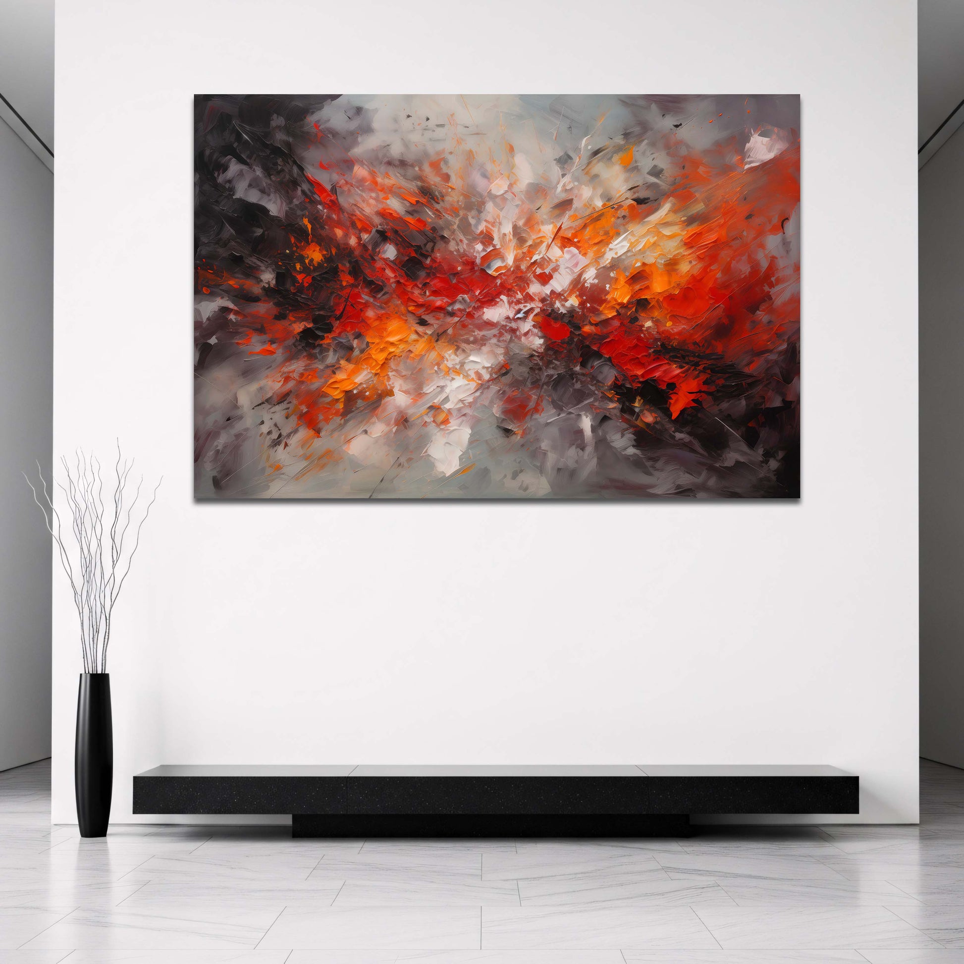 Feurige Energie abstrakte Malerei in Rot und Orange Wandbild 3
