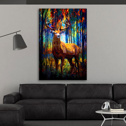 Wandbild Abstrakt Hirsch im Wald Colour Style