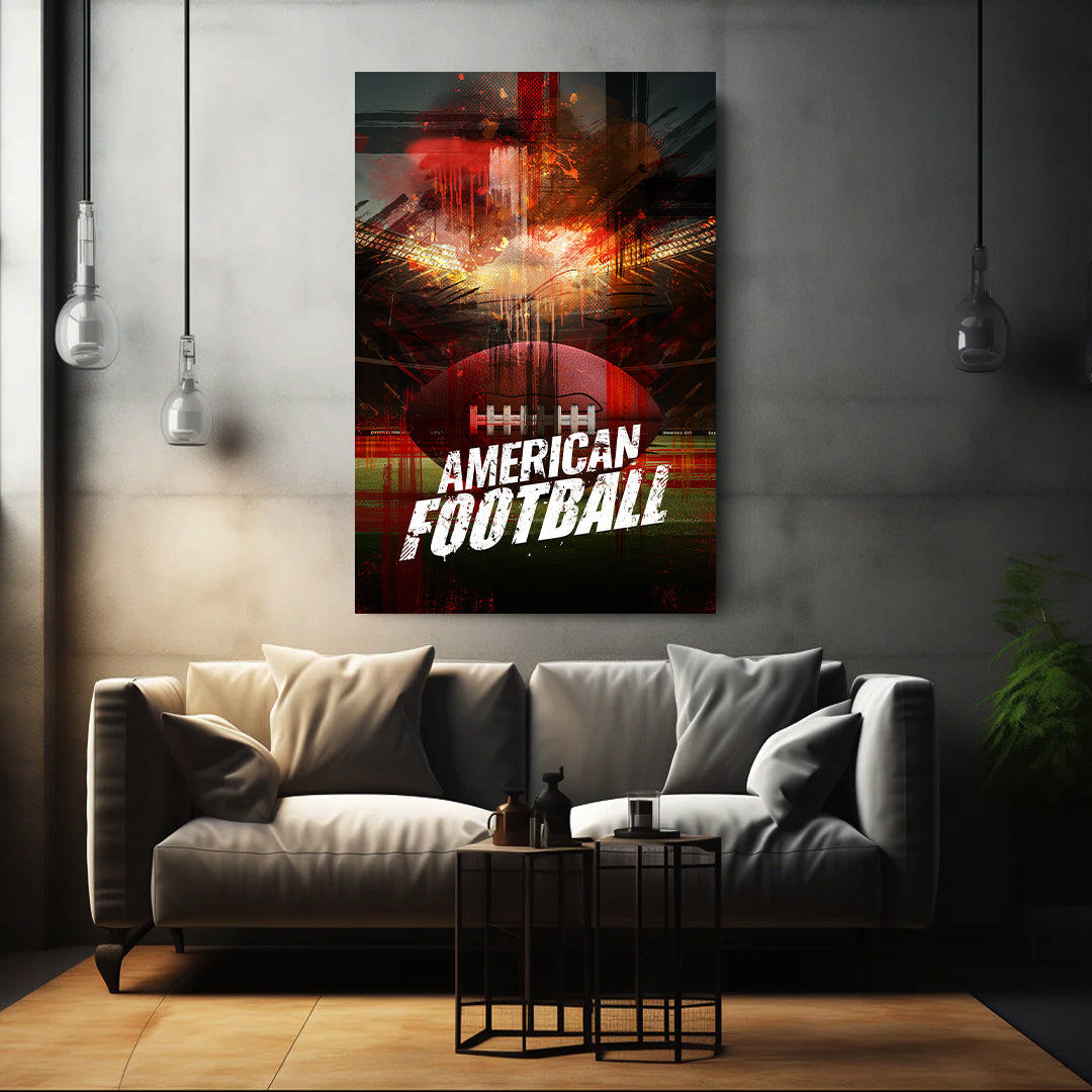 Wandbild American Football mit Stadion und Ball im Fokus