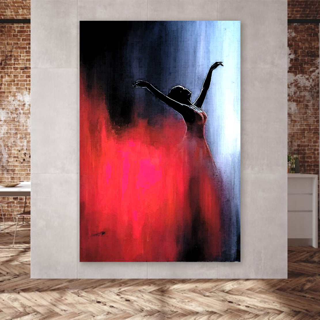 Wandbild Ballerina in rotem Kleid Abstract Blue Style