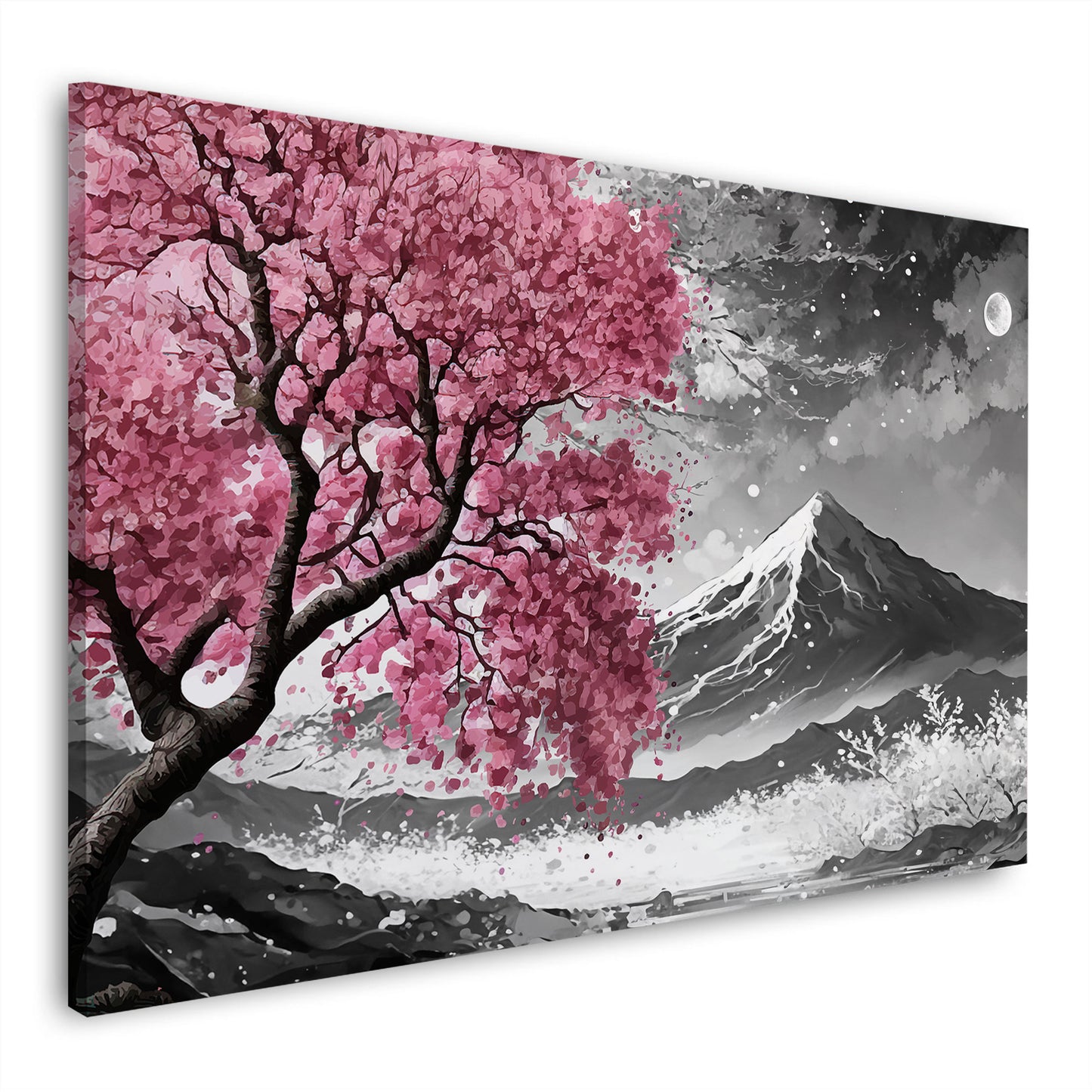 Wandbild Baum in schwarz weiß und pink Landschaft