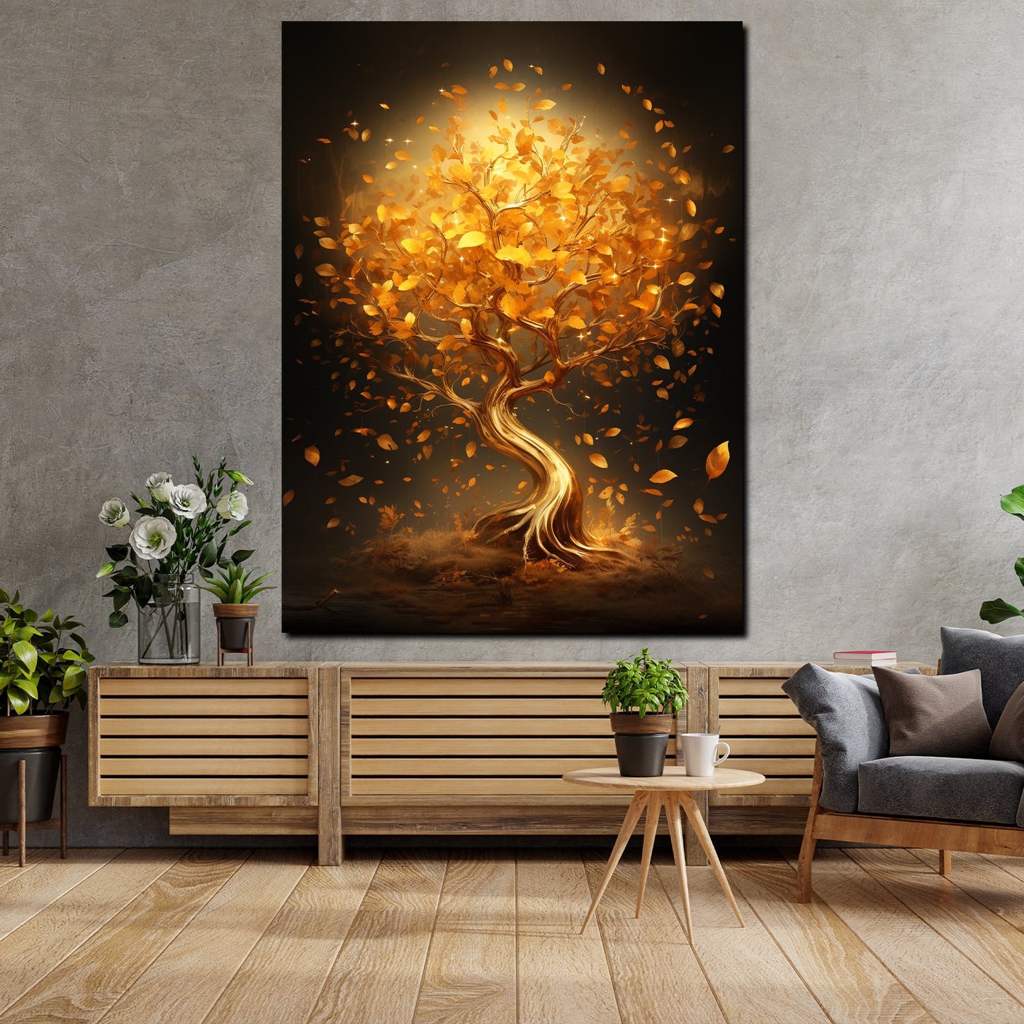 Wandbild Baum mit goldenen Blätter, abstrakt