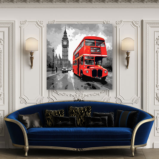 Wandbild Big Ben schwarz weiß rot Bus England