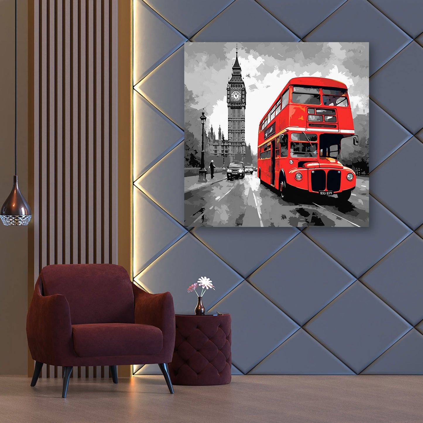 Wandbild Big Ben schwarz weiß rot Bus England