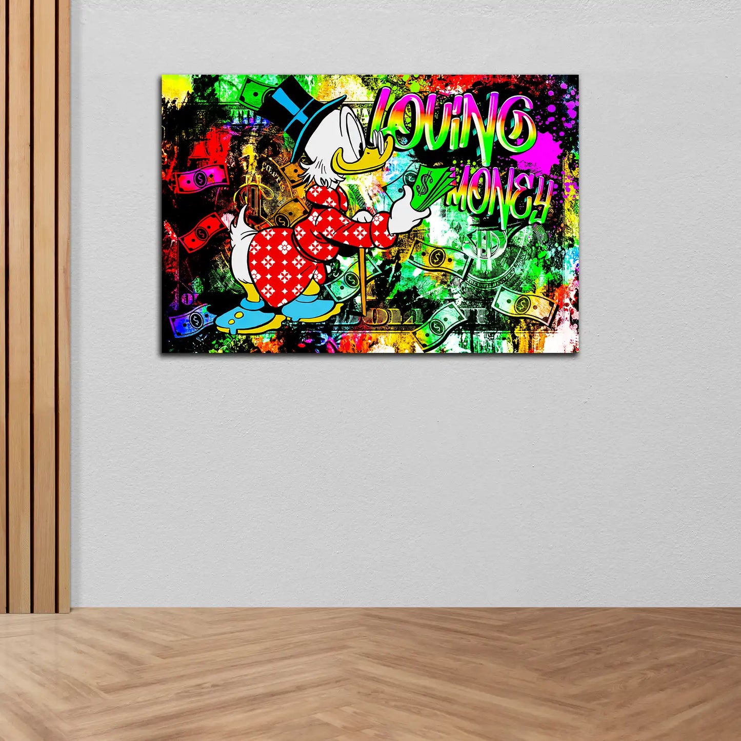 Wandbild Comic Dagobert Loving Money