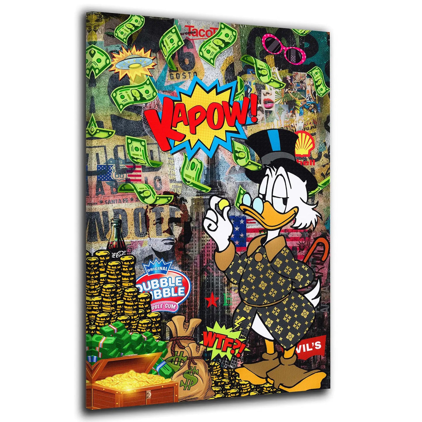 Wandbild Comic Duck Geldregen Kapow!