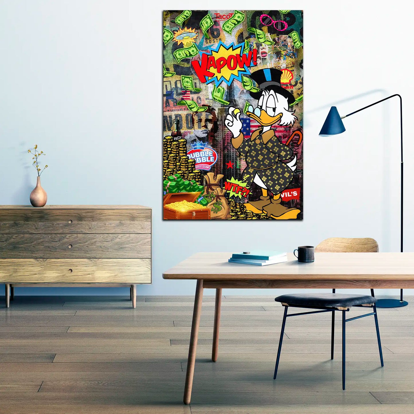 Wandbild Comic Duck Geldregen Kapow!