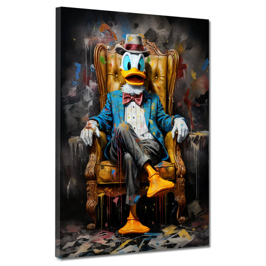 Wandbild Comic Duck Pop Art im Sessel sitzend Dark