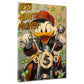 Wandbild Comic Duck auf Motorrad im Geldregen