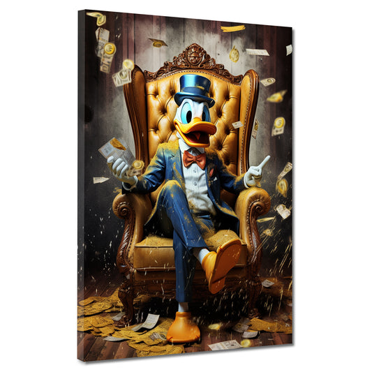 Wandbild Comic Duck sitzend im Sessel, Geld Motivation