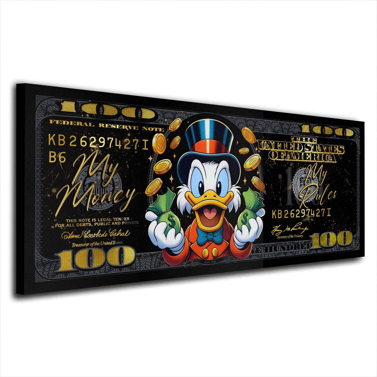 Wandbild Dollar Duck My Money My Rules Black