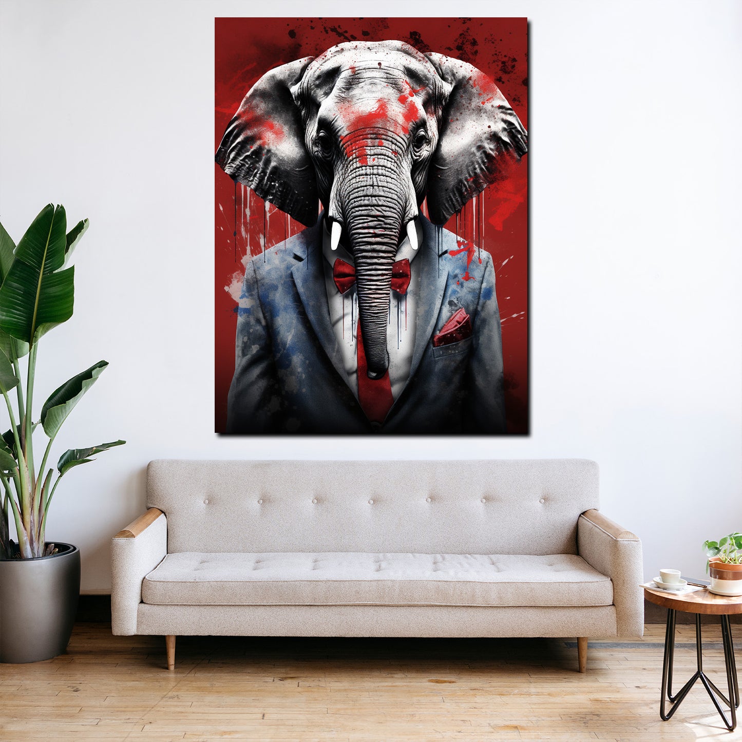 Wandbild Elefant im Anzug Pop Art Red