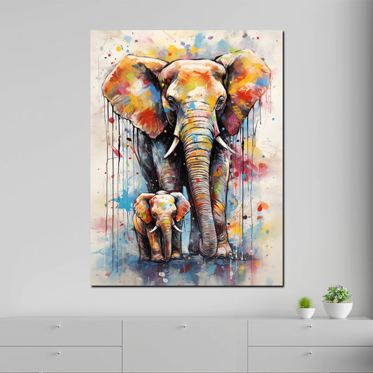 Wandbild Elefant mit Baby Pop Art