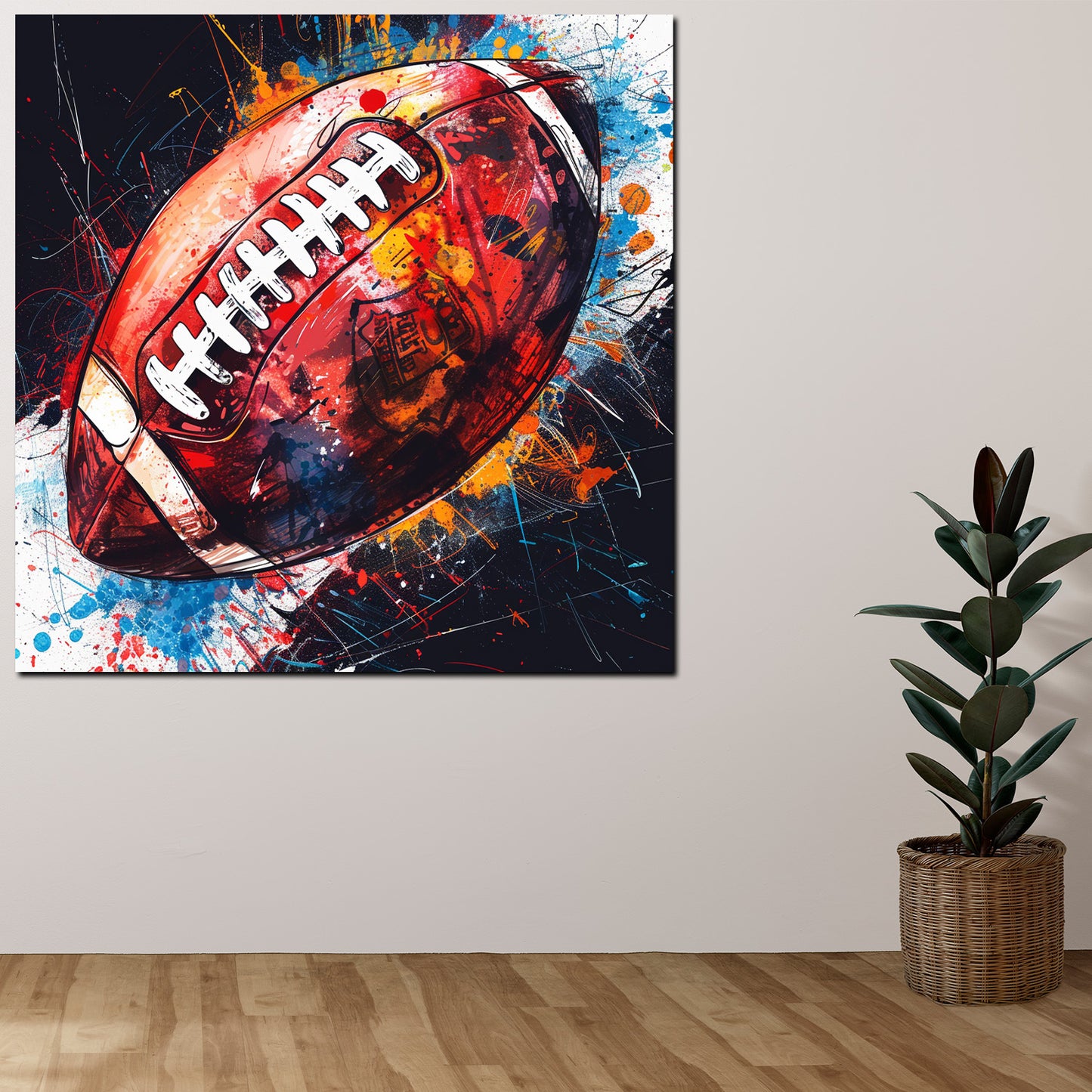 Wandbild Football in bunter Pop Art Rugby Ball