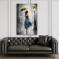 Wandbild Frau im blauen Kleid mit Regenschirm Painting Style