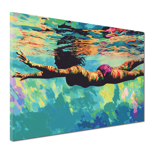 Wandbild Frau unter Wasser farbenfroh modern entspannend