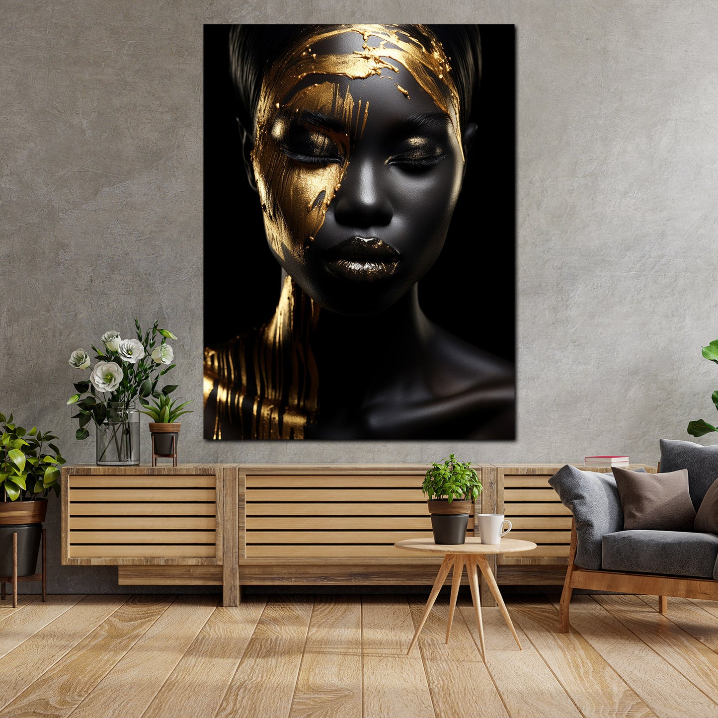 Wandbild Gold afrikanische Frau frontal