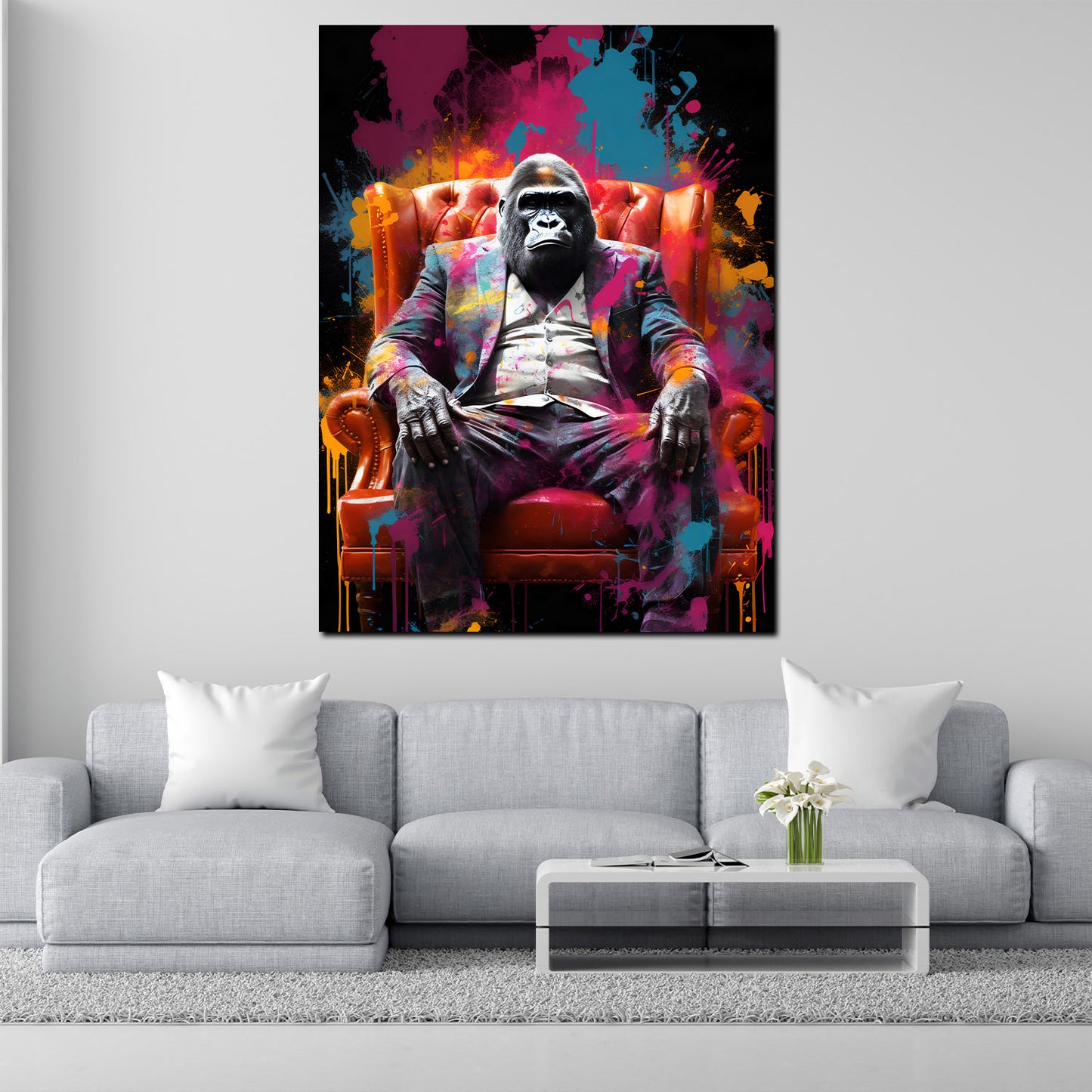 Wandbild Pop Art Gorilla im Anzug