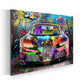 Bugatti Wandbild Auto Graffiti Sportwagen Pop Art mit Farbenexplosion