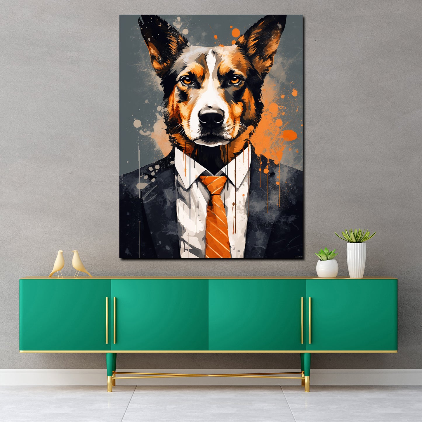 Wandbild Hund im Anzug Pop Art Colour