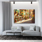 Wandbild Italien Toskana malerische Gasse mit Blumen und Café