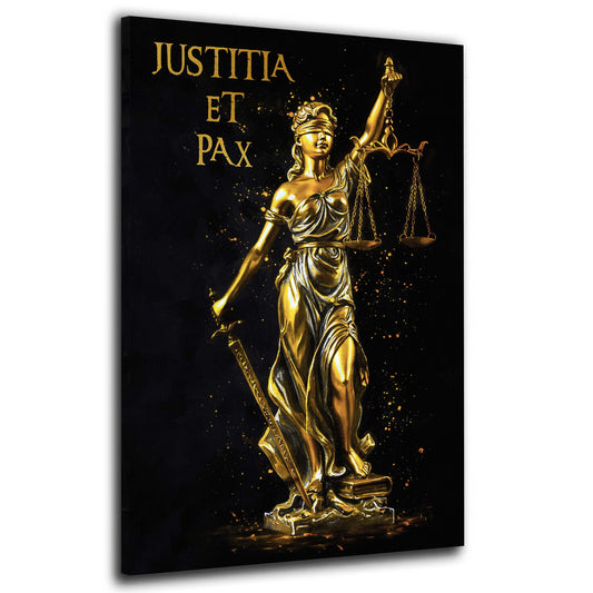 Wandbild Justitia goldene Statue Gerechtigkeit Eleganz modern